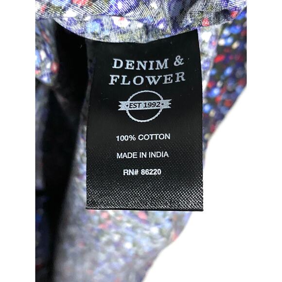 Denim & Flower Button Shirt Floral Mens S Casual Classic Preppy Colorful Artsy - Picture 5 of 6
